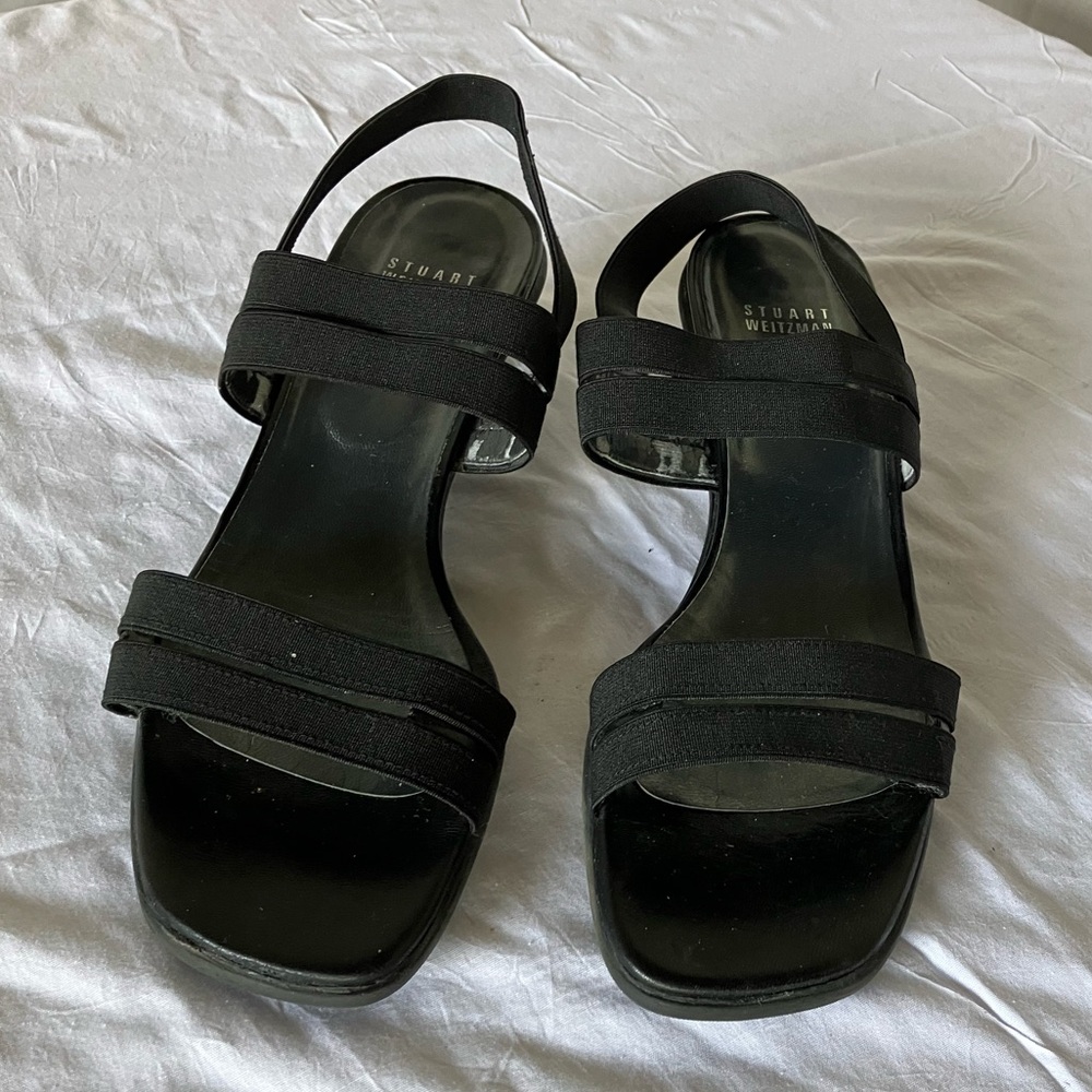 Stuart Weitzman Black Elastic Strap Slingback Sandals